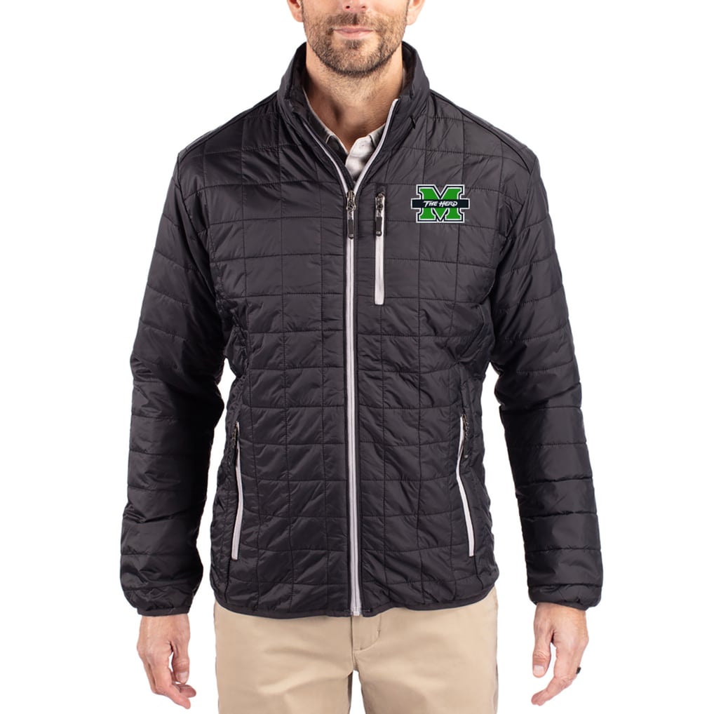  Marshall Thundering Herd Cutter & Buck Rainier Eco Insulated PrimaLoft Full-Zip Puffer Jacket - Black